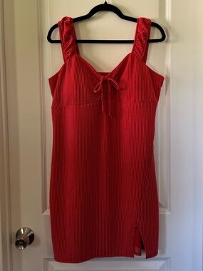 No Boundaries Wiggle Ribbed Knit Bodycon Dress in Flame Red - Size XL